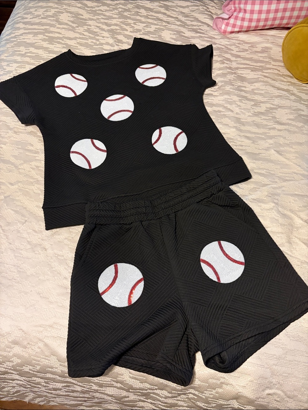 Black Women’s Sequined Baseball Graphic Short Set